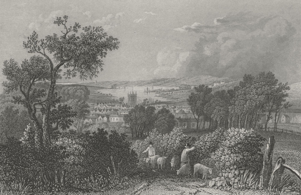 IOW. Newport from the South-Bartlett c1840 old antique vintage print picture